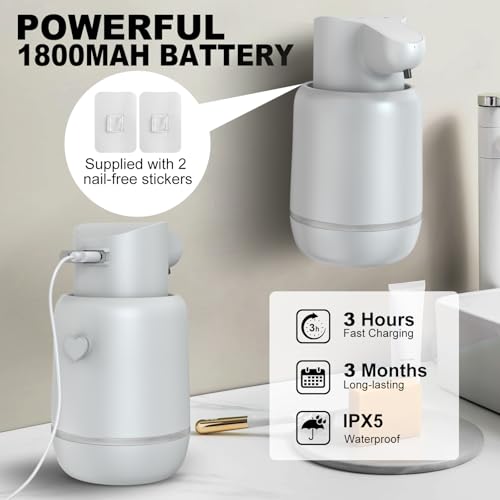 Automatic Soap Dispenser, Rechargeable & Touchless with 4 Adjustable Levels, 15oz/420ml, Waterproof, Wall Mountable for Kitchen, Bathroom, Hotel (Foam, Grey) - color: Gray, style: Foam