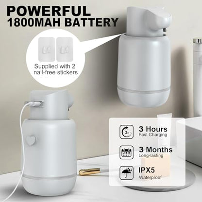 Automatic Soap Dispenser, Rechargeable & Touchless with 4 Adjustable Levels, 15oz/420ml, Waterproof, Wall Mountable for Kitchen, Bathroom, Hotel (Foam, Grey) - color: Gray, style: Foam
