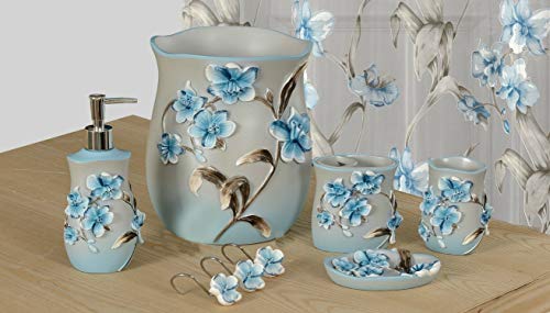 6-Piece Decorative Bathroom Accessory Set Made of Ceramic (Lily Blue) - color: Lily Blue