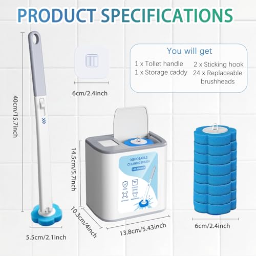 2026 Disposable Toilet Brush and Holder Set, Disposable Toilet Bowl Cleaning System with Aromatherapy Refills, Cleaning Wand with Storage Case & Scented Tabs (Ocean, Lemon & Lavender)