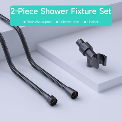 MAYYAYA Brass Ball Handheld Shower Head Holder, 59IN ShowerHead Hose, Black | Premium ABS Bracket, 360 Degree Rotatable Brass Ball, Arm Mount&Hose Connector, Black 1.5m stainless steel shower hose - color: Black