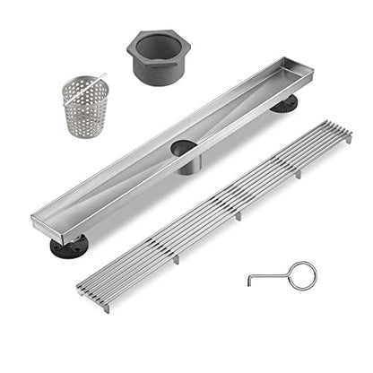 Linear Shower Drain 32 Inch, Brushed Nickel 304 Stainless Steel Rectangular Shower Drain, 51L/Min Fast Drainage Floor Linear Drain, US Standard CUPC Certified, Brushed Silver, SD-108-32S - color: Brushed Silver, size: 32 Inch