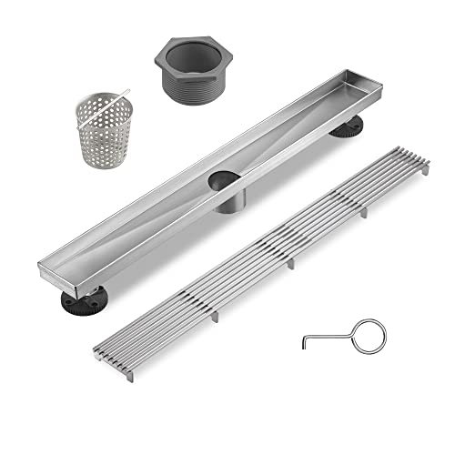 Linear Shower Drain 24 Inch, Brushed Nickel 304 Stainless Steel Rectangular Shower Drain, 51L/Min Fast Drainage Floor Linear Drain, US Standard CUPC Certified, Brushed Silver, SD-108-24S - color: Brushed Silver, size: 24 Inch