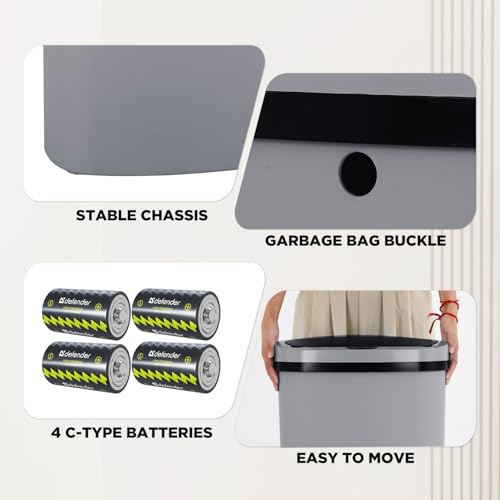 PayLessHere | 13 Gallon Plastic Trash Can | Gray | Automatic Touchless Lid with Motion Sensor | Kitchen Garbage Can with Waterproof Design | for Home, Office, Bathroom | Pack of 1 - color: Gray