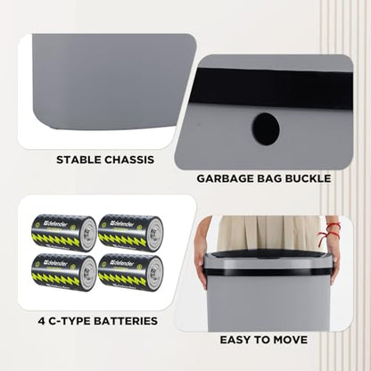 PayLessHere | 13 Gallon Plastic Trash Can | Gray | Automatic Touchless Lid with Motion Sensor | Kitchen Garbage Can with Waterproof Design | for Home, Office, Bathroom | Pack of 1 - color: Gray