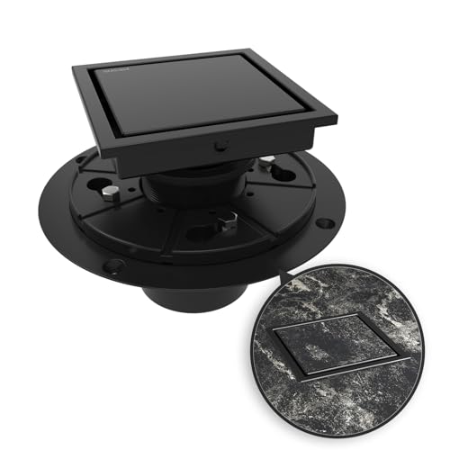 4 Inch Square Shower Drain Black Floor Drain with Flange Reversible 2-in-1 Cover Tile Insert Grate Removable SUS304 Stainless Steel CUPC Certified Matte Black - color: Matte Black, size: 4 Inch