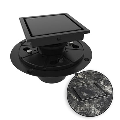 4 Inch Square Shower Drain Black Floor Drain with Flange Reversible 2-in-1 Cover Tile Insert Grate Removable SUS304 Stainless Steel CUPC Certified Matte Black - color: Matte Black, size: 4 Inch
