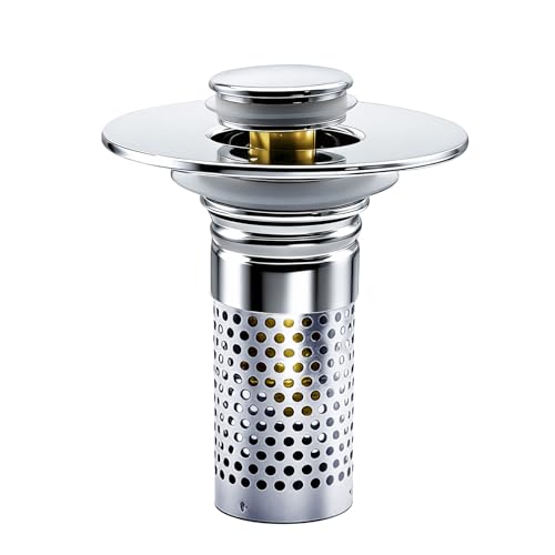 Bathroom Sink Drain Strainer, Pop-up Sink Drain Strainer with Removable Stainless Basket Hair Catcher, Bathroom Sink Stopper,1 Pack