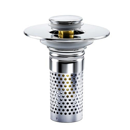 Bathroom Sink Drain Strainer, Pop-up Sink Drain Strainer with Removable Stainless Basket Hair Catcher, Bathroom Sink Stopper,1 Pack