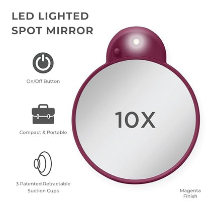 Compact Lighted Mirror with 10x Magnification & Retractable Suction Cups by Zadro - color: Magenta