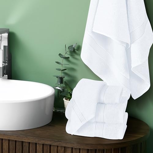 Ultra Soft 6 Pack Cotton Towel Set, Contains 2 Bath Towels 28x55 inch, 2 Hand Towels 16x24 inch & 2 Wash Coths 12x12 inch, Ideal Everyday use, Compact & Lightweight - White - color: White
