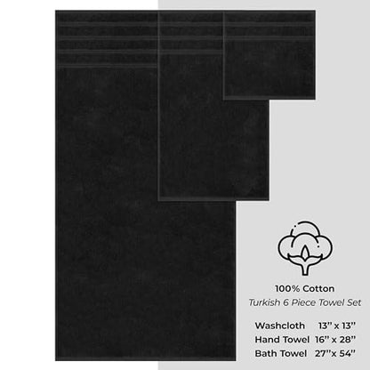 American Soft Linen 100% Cotton Luxury Turkish Towels, 6 Piece Towel Set | Soft Absorbent Quick Dry OEKO Tex Standard 100 Certificated Durable Machine Washable Premium Hotel Quality - color: Black, size: (27"x54") + (16"x28") + (13"x13")