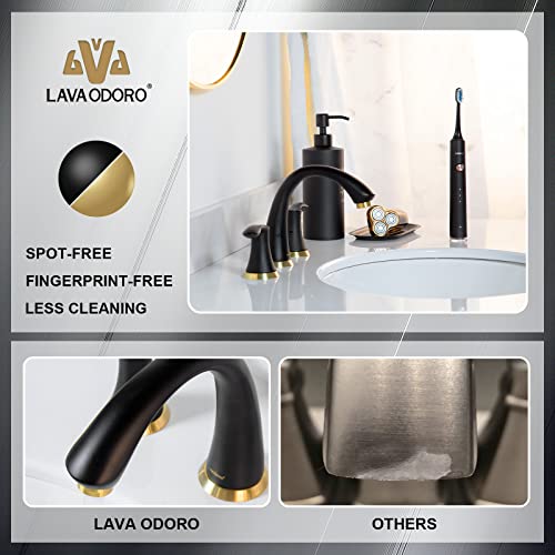 Bathroom Faucet for Sink 3 Hole, Black and Gold, BF405-GB | 8 inch Widespread Bathroom Faucet 2 Handle Bathroom Sink Faucet for Vanity with Drain Assembly Supply line, Black and Gold - color: Brushed Gold/Matte Black