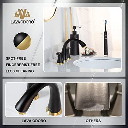 Bathroom Faucet for Sink 3 Hole, Black and Gold, BF405-GB | 8 inch Widespread Bathroom Faucet 2 Handle Bathroom Sink Faucet for Vanity with Drain Assembly Supply line, Black and Gold - color: Brushed Gold/Matte Black