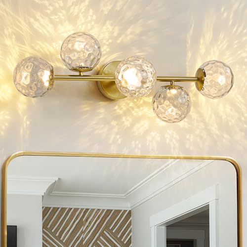ALIYIQI LED Bathroom Vanity Light Fixtures,Brushed Gold Brass Bathroom Light Fixtures - color: Gold Hammered Glass, size: Integrated LED