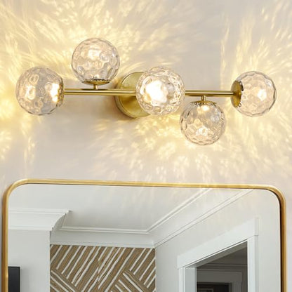 ALIYIQI LED Bathroom Vanity Light Fixtures,Brushed Gold Brass Bathroom Light Fixtures - color: Gold Hammered Glass, size: Integrated LED