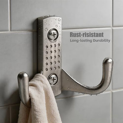 Bathroom Robe Hooks, 4 Pack Heavy Duty Wall Mounted Coat Hooks, Rustproof Metal Towel Hooks for Bathroom, Bedroom, Entryway, Double Prong Wall Hooks with Screws