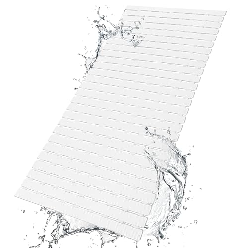 BEMISO Shower Mat Non Slip Bathtub Mat 37.4 x 15.7 Inch | Suction Cups,Drain Holes,Easy Dry,Easy to Cut,Eco-Friendly - color: White, size: 37.4 x 15.7 inches