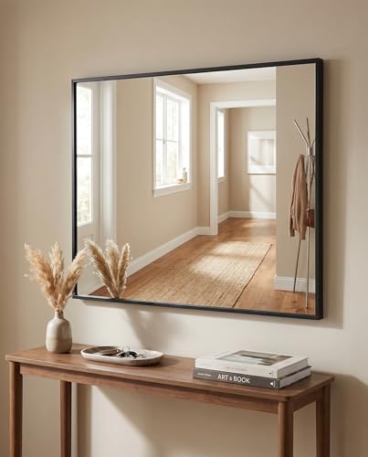 BEAUTYPEAK Wall Mirror 32" x 40" Rectangular Bathroom Mirror with Metal Frame, Hangs Horizontal or Vertical for Living Room Bedroom Bathroom Entryway, Black - color: Black, size: 40"L x 32"W