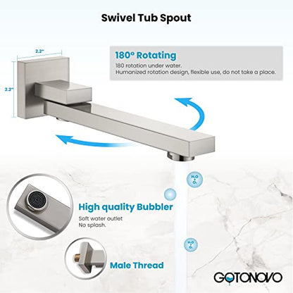 gotonovo Tub Shower Faucet Set with Valve Kit 12’’ Head,Brushed Nickel | Shower System with Tub Spout,SUS304 Rain Head with Handheld Sprayer,Swivel Spout,All Metal,Rough-In Valve Trim Kit,Wall Mount - color: Nickel, size: 12’’ Head