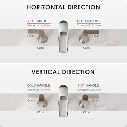 Brushed Nickel Bathroom Faucet 3 Hole, 4-8 Inch Waterfall Bathroom Sink Faucet Widespread with Drain & cUPC Supply Hose, 2 Handles for Vanity, Lavatory, Restroom, Brass Material, 10 Mins Install - color: Brushed Nickel - Modern