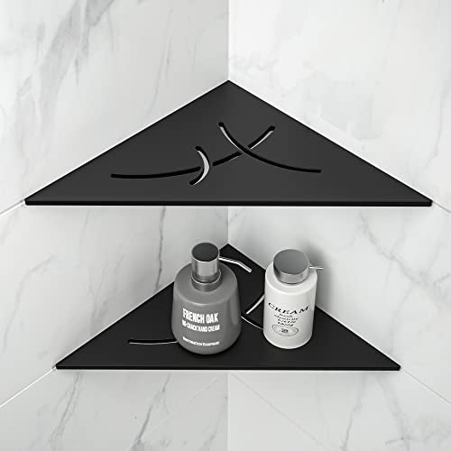 Corner Shower Shelf 10" Triangular Heavy Duty Shelf | 304 Stainless Steel, Recessed Corner Bathroom Shelf for Tiled Wall - color: Matte Black, size: 10"-2 Pack