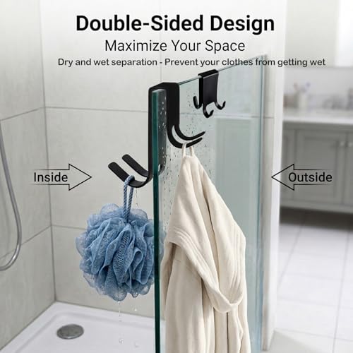 Over The Door Hooks, 2 Pack Heavy Duty Stainless Steel Door Hanger Hooks for Bathroom, Towel Hook for Hanging, Towel Rack Robe Organizer for Towels, Razor Holder, No Drilling, Black