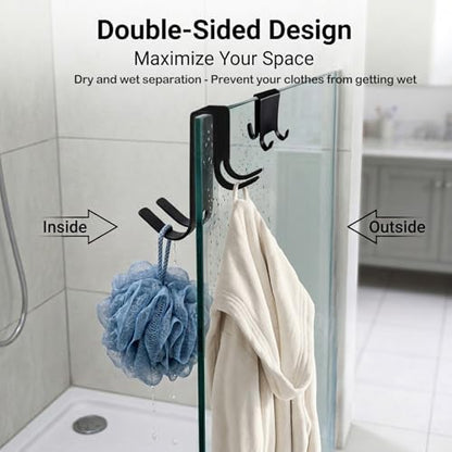 Over The Door Hooks, 2 Pack Heavy Duty Stainless Steel Door Hanger Hooks for Bathroom, Towel Hook for Hanging, Towel Rack Robe Organizer for Towels, Razor Holder, No Drilling, Black
