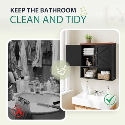 Smuxee Farmhouse Bathroom Cabinet Wall Mounted, Black Medicine Cabinet with Adjustable Shelf, Bathroom Cabinet for Living Room, Laundry Room - color: Black, size: Big