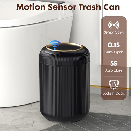Procade Touchless Trash Can Bathroom,Small Motion Sensor Trashcan with lid | 3 Gallon Automatic Garbage Can,Smart Gold and Black Trash Bin,Auto WasteBasket for Bedroom,Office,Dorm,Toilet, rv, Kitchen - color: Black