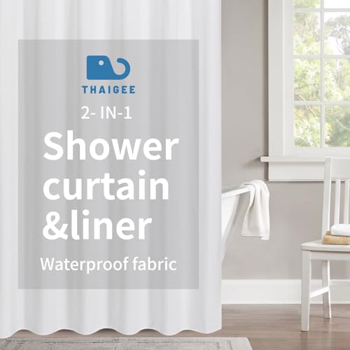 Fabric Long Shower Curtain with Waterproof Layer,72x78,White | 2-in-1 Design,Linen Textured,100% Waterproof TPU-Laminated Backing,Magnetic Weighted,Machine Washable,For Bathroom,Hotel - color: White, size: 72"W x 78"L (Pack of 1)