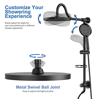 Tearel 9 Inches Rainfall Shower Head and Handheld Showerhead Combo Shower System with Slide Bar, Matte Black - color: Matte Black