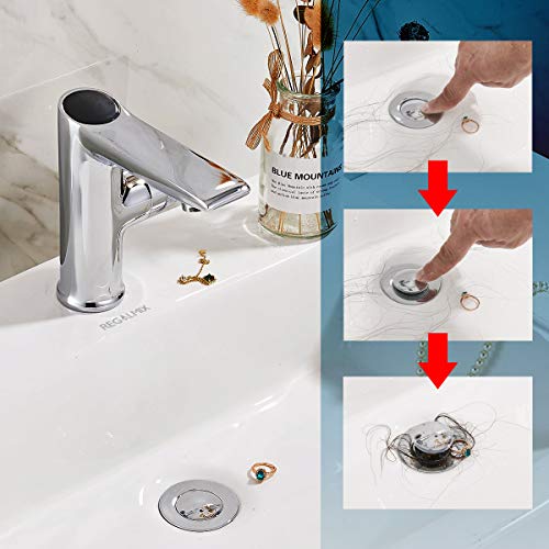 REGALMIX Pop Up Drain, Bathroom Faucet Vessel Vanity Sink Drain Stopper, Built-in Anti-Clogging Strainer, Polished Chrome Without Overflow,Fits Standard American Drain Hole(1-1/2" to 1-3/4") R085A-CP - color: Chrome, size: Without Overflow