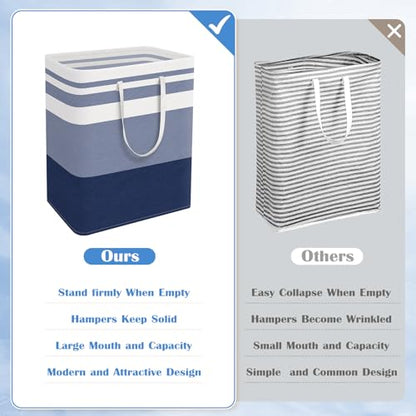BlissTotes 3-Pack Laundry Basket, Collapsible Laundry Hamper, Blue, 125L | Laundry Clothes Hamper, Hampers for Bedroom, Freestanding Hamper with Handles, Clothes Laundry Basket - color: Blue, size: 125L