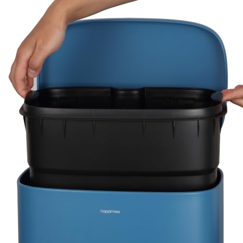 happimess Curtis 8 Gal Step Trash Can Soft Close 25", Bright Cobalt Blue | Iron Construction, Satin Finish, Removable Liner, Steel Pedal, 20 Trash Bags Included, Kitchen Office Bin - color: Bright Cobalt Blue
