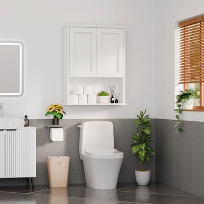 Batheoom Wall Cabinet, Bathroom Storage Cabinet Over Toilet, Medicine Cabinet with 2 Door and Adjustable Shelves, Wall Mount Bathroom Cabinet for Bathroom, Kitchen(White)