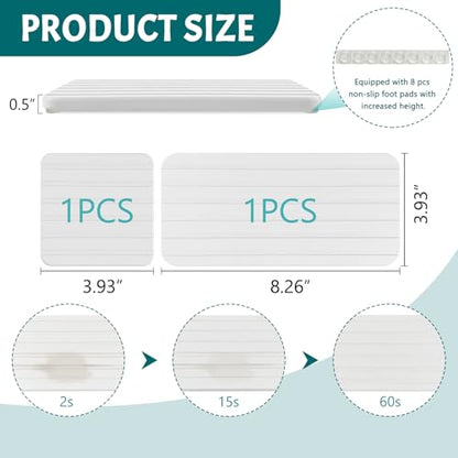 2-Pc Diatomite Coaster Set with Non-Slip Pads & Sandpaper, Quick-Dry Absorbent Mat for Sink & Stone Soap Tray, Suitable for Kitchen Countertops, Bathroom Scenarios - White