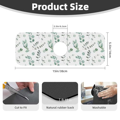 Watercolor Sage Green Grass Leaves Kitchen Sink Splash Guard Faucet Mat Super Absorbent Fast Drying Mat Sink Gadgets-Fast Drying Pad Sink Mat For Kitchen Bathroom (15" X 5.5" ) - color: Sage Leaves