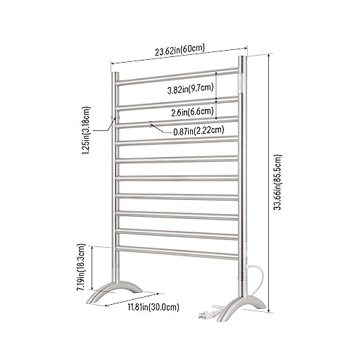 Freestanding Plug-in Towel Warmer 10-Bar Brushed Stainless Steel | Freestanding portable design for multi-scene use, ideal for bathroom, bedroom and living room. - color: Brushed