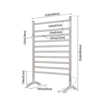 Freestanding Plug-in Towel Warmer 10-Bar Brushed Stainless Steel | Freestanding portable design for multi-scene use, ideal for bathroom, bedroom and living room. - color: Brushed