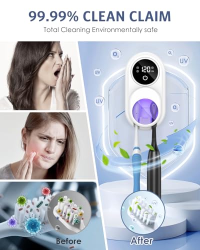 Toothbrush Sanitizer Holder, Upgraded UV Toothbrush Holder with Dual-Mode Clean & Fan Dry, LED Smart Screen, Auto-Inductive Cover, Toothbrush Wall Mounted Cleaner Organizer for Bathroom, Trip - color: White