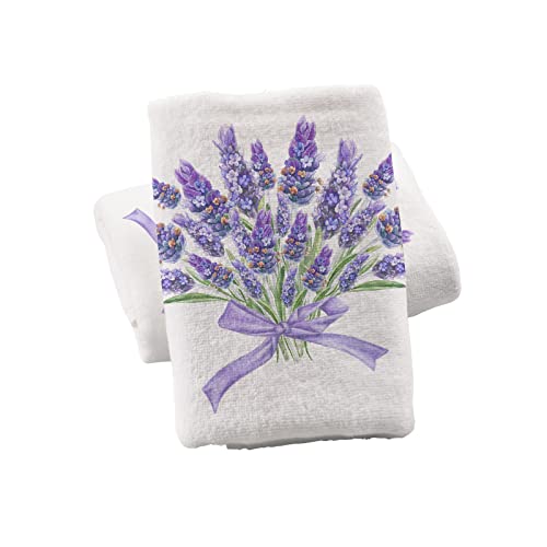 ALAZA Lavender Purple Hand Towels for Bathroom Set of 2, Fingertip Towel Face Towel Cotton Soft Absorbent Decorative Bath Towels 15.5x29.5 inch, Bouquet of Lavender Flowers - color: A006