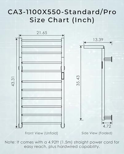 Heated Towel Rack Foldable Smart Dual-Zone App No-Drill Chrome CA3 - color: Chrome, size: Pro-11Bar H43.31 x W21.65