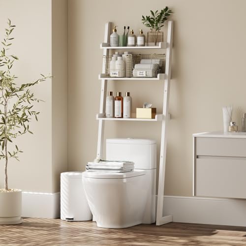Over The Toilet Storage Shelf Wood, 3-Tier Above Toilet Organizer Rack, Freestanding Above Toilet Shelf for Bathroom, Laundry, Space Saver, White Color.