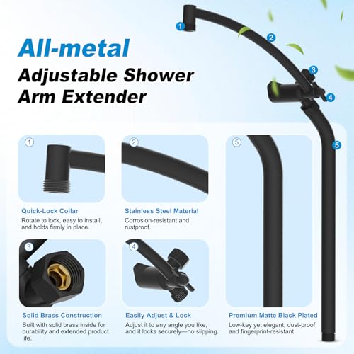 10" Black Rain Shower Head with Handheld, High Pressure Boosting Rainfall Showerhead with All Metal Adjustable Extension Arm, Easy Reach Shower Holder, 5 Spray Modes with Power Wash, Easy to Install - color: Matte Black