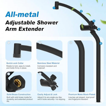 10" Black Rain Shower Head with Handheld, High Pressure Boosting Rainfall Showerhead with All Metal Adjustable Extension Arm, Easy Reach Shower Holder, 5 Spray Modes with Power Wash, Easy to Install - color: Matte Black