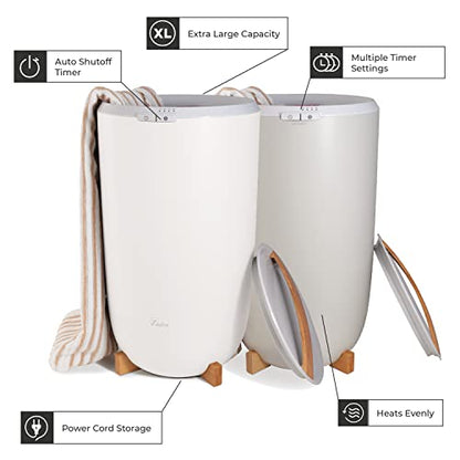 Zadro Large Hot Towel Warmer Bucket Timer Electric Towel Warmer for Bathroom Auto-Shut Off Heated Towel Warmer Spa (Large | 20L | 12" Dia. x 21" Tall, White) - color: White