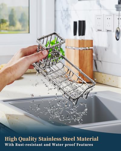 Consumest Sponge Holder for Kitchen Sink, Sink Caddy Organizer with Removable Drip Tray, Countertop Dish Soap Holder and Brush Holder, 304 Stainless Steel - Sand Nickel - color: Sand Nickel