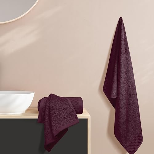 MyOwn Ultra Soft 3 Pack Cotton Towel Set, Contains a Bath Towels 28x55 inch, a Hand Towels 16x24 inch & a Wash Coths 12x12 inch, Ideal Everyday use, Compact & Lightweight - Burgundy - color: Burgundy, size: 3 Pack Set