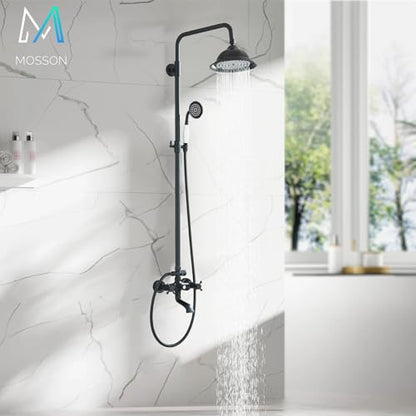 Shower System Matte Black Outdoor Shower Fixtures with 8 Inch Shower Head Handheld Spray and Tub Spout 2 Cross Handles Wall Mounted Shower Faucet Set for Bathroom or Backyard - color: Matte Black, style: Three Modes